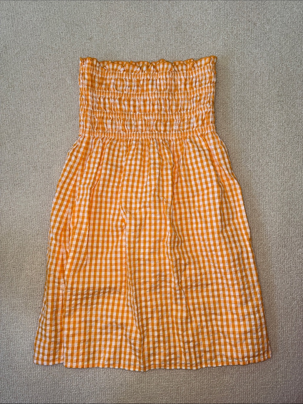Free People Orange Gingham Strapless Smocked Dress - size XS